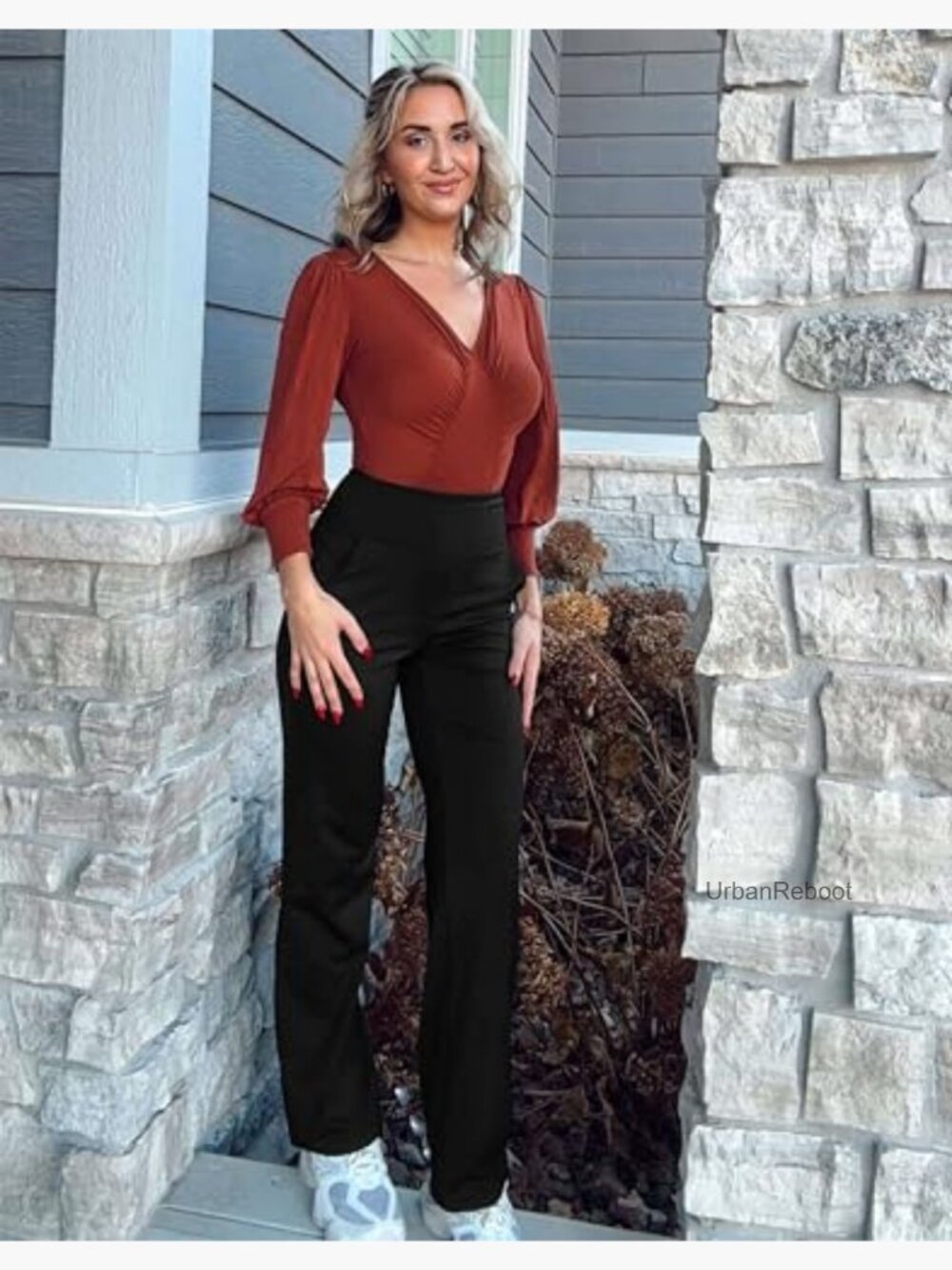 Wide Leg Yoga Pants with Pockets High Waist Stretch Loose - Picture 2 of 7